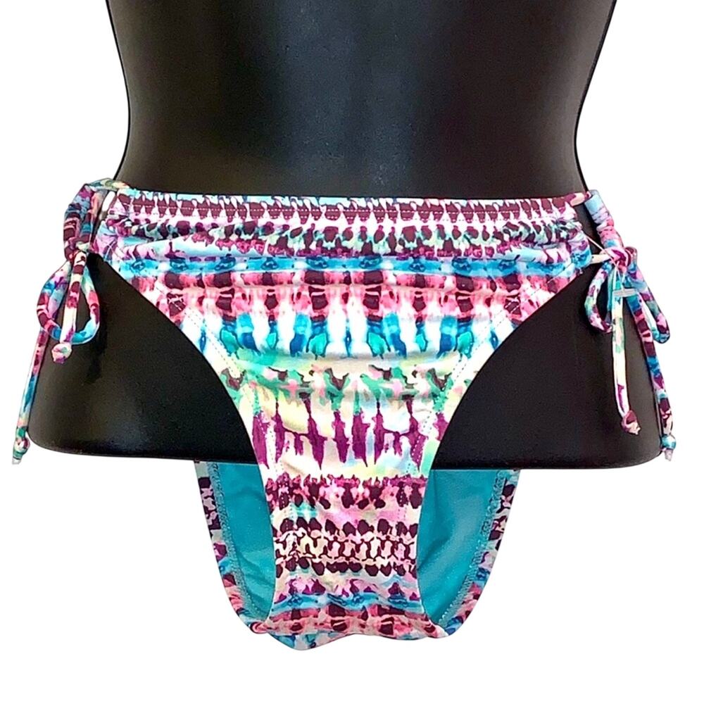 Hobie NWT Tie Side Bikini Bottoms Small Multicolor Boho Tie Dye Swimwear